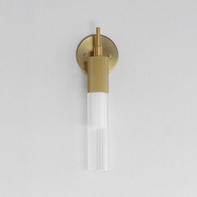 Gold Dimmable LED Sconce with Clear Ribbed Glass Shade