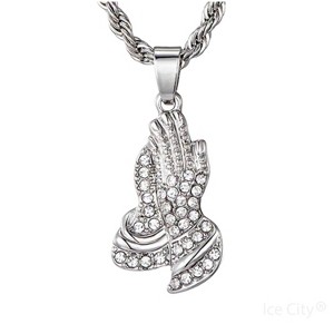 Ice City Men's Praying Hands Pendant Necklace, Cubic Zirconia in Gold and Silver - 1 of 4