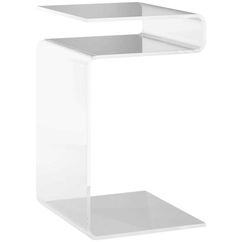HOMCOM 2-Tier Acrylic Side Table, Modern S-Shaped End Table for Small Spaces, Home Decor Display, 14.25" x 16.25" x 23", Clear, 1 of 7