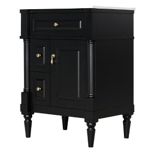 Gulches 24 in 18 in Undermount Rectangular Bathroom Sink in Black Solid Rubberwood MDF Ceramic with 3 Drawers Adjustable Shelf Metal Handles - 1 of 4