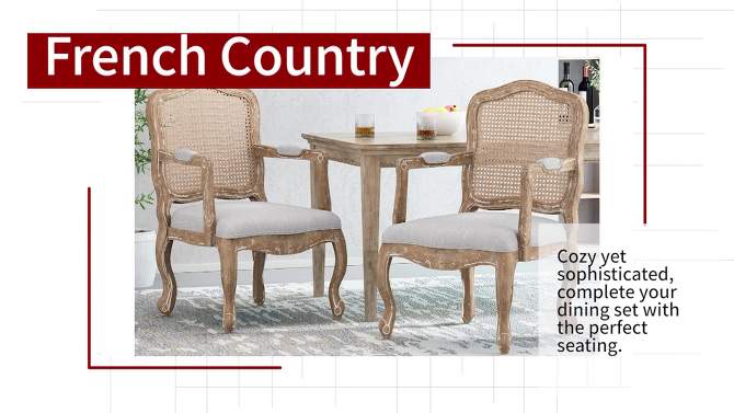 Set of 2 Andrea French Country Wood and Cane Upholstered Dining Armchairs - Christopher Knight Home, 2 of 13, play video
