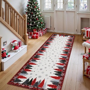 Christmas Area Rug, Christmas Tree Print Throw Carpet with Non Slip Backing, Non Shedding Low Pile Floor Carpet for Living Room, Bedroom - 1 of 4