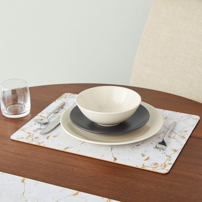 Set of 4 Black Marble Cork Backed Placemats for Dining Table 12 x 16 Inches