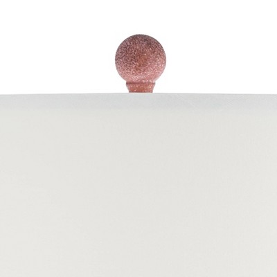 Rustic Red Sandstone Table Lamp with Linen Drum Shade