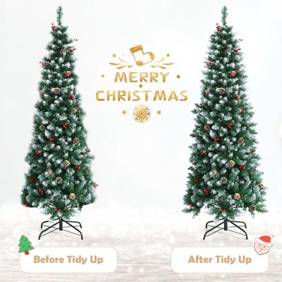 6ft Pre-Lit Snow Flocked Pine Christmas Tree with LED Lights