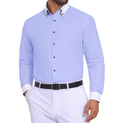 INSPIRE CHIC Men's Contrasting Colors Collar Long Sleeve Button Down Formal Business Dress Shirts