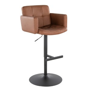 30" Faux Leather Contemporary Swivel Adjustable Barstool with Padded High Back and Built-In Footrest, Set of 2 - 1 of 4