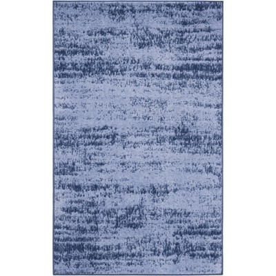 Denim Blue Abstract Synthetic Reversible Outdoor Rug 38"