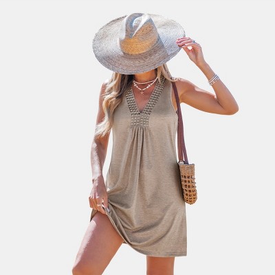 Women's Chic Beachy Sleeveless Mini Dress with Crochet Details - Cupshe