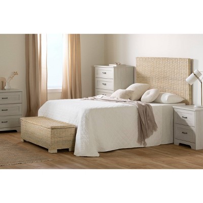 Queen White Washed Rattan Handcrafted Headboard
