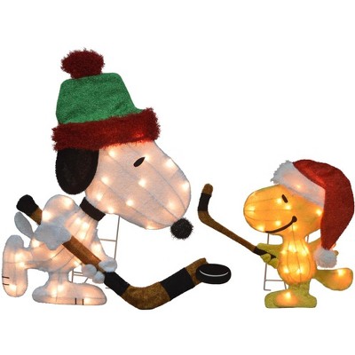 Peanuts 28in Peanuts 2D LED PreLit Yard Decor Sport Snoopy and Woodstock Hockey, Yellow