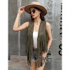 Acekool Women's 70s Fringe Vest - Retro Faux Suede Sleeveless Jacket with Bohemian Tassels, Western & Hippie Style - 3 of 4