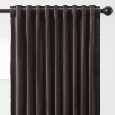 Charcoal Velvet Blackout Indoor Window Curtain Panels, 52" x 96"
