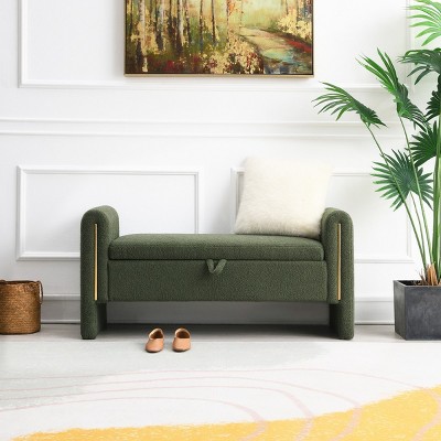 Modern Bed End Bench,Teddy Upholstered Large Foot Rest Stool,Window Vanity Bench With Arms And Storage For Living Room,Bedroom-Cuddlewood