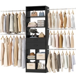 Aheaplus Closet Organizer with 2 Wooden Drawers, Walk-in Closet System with 5 Hang Rods & shelves - 1 of 4