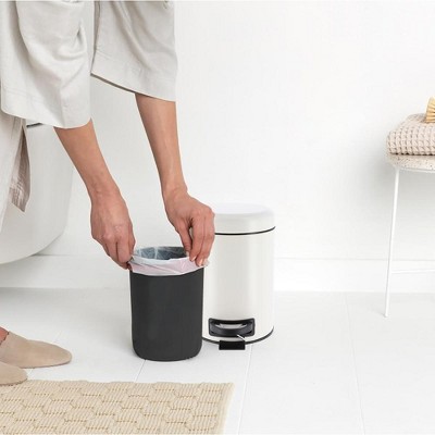 White Metal Soft Close Lid Bathroom Pedal Trash Can, 3 Liters