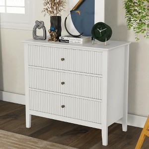 RoyalCraft Modern Fluted Design Dresser with 3 Drawers for Bedroom Storage, White - Chest Organizer Cabinet and Nightstand Furniture Set - 1 of 4