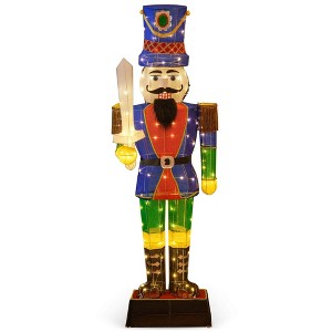 Costway 6 ft Pre-Lit Nutcracker with Sword 110 LED Lights Zip Ties & Ground Stakes - 1 of 4