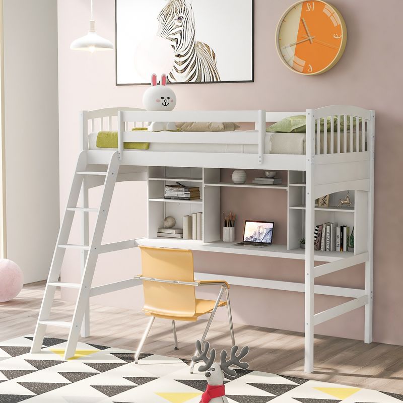 Twin size Loft Bed with Storage Shelves, Desk and Ladder - ModernLuxe, 1 of 10