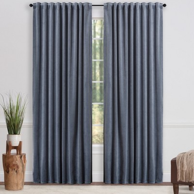 Slate Blue Velvet Blackout Window Curtain Panels, 52" x 96"