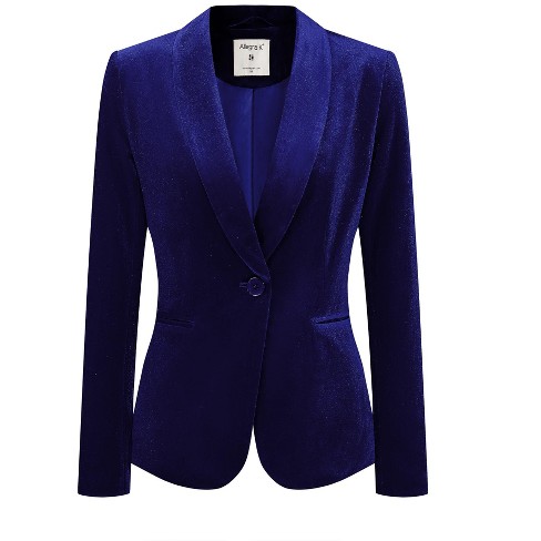 INSPIRE CHIC Women's Christmas Office Solid Shawl Collar Jetted Pockets One Button Velvet Blazer - image 1 of 4