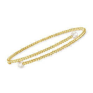 Pure Collection by Ross-Simons 4-5mm Cultured Pearl Beaded Bypass Cuff Bracelet in 14kt Yellow Gold Size 7 - 1 of 3
