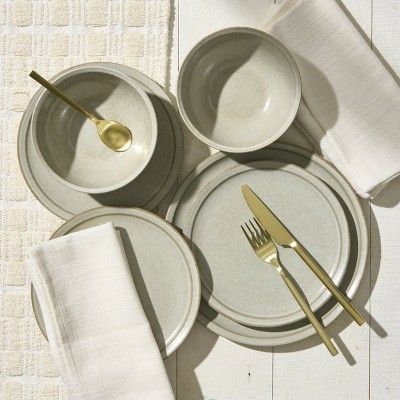 LunaLulinlk Cream 12-Piece Stoneware Dinnerware Set Dining Plates