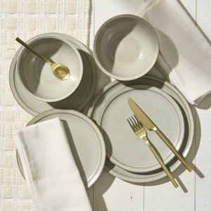 LunaLulinlk Cream 12-Piece Stoneware Dinnerware Set Dining Plates - 1 of 4