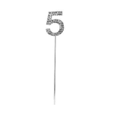 O'Creme Rhinestone Silver-Colored Number-5 Cake Topper 1-1/2 Inch