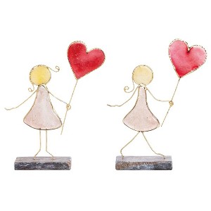 Transpac Stained Glass Girl w/Heart Balloon Set Home Decorations Set of 2 Valentines - 1 of 1
