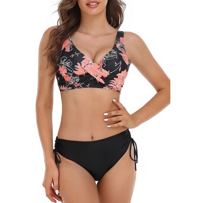 Women's Swimsuit Bikini Set Two Piece Scoop Neck Strap Bow Crop Top Sporty High Cut Bathing Suit with Bottoms