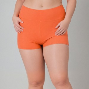 Calypsa Women's Plus Size Chlorine Resistant High Waisted Swim Shorts - 1 of 4