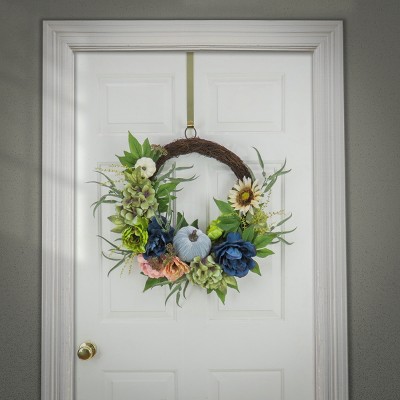 24" Multicolor Artificial Floral Harvest Wreath with Gourds