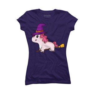 Junior's Design By Humans Witch Unicorn Halloween T Shirt By thebeardstudio T-Shirt - 1 of 3