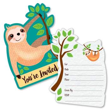 Big Dot of Happiness Let's Hang - Sloth - Shaped Fill-in Invitations - Baby Shower or Birthday Party Invitation Cards with Envelopes - Set of 12