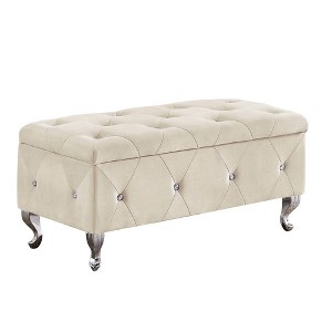 Modern Ottoman Bench, Velvet and PU Black PU Upholstered Tufted Storage Folding 250lbs Load Capacity Storage Chest End of Bed Bench for Bedroom - 1 of 4