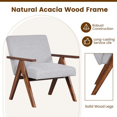 Gray Linen Upholstered Barrel Accent Chair Set with Wood Frame