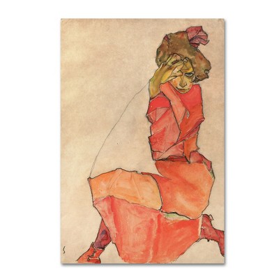 Egon Schiele Kneeling Woman in Orange-Red Dress Canvas Art