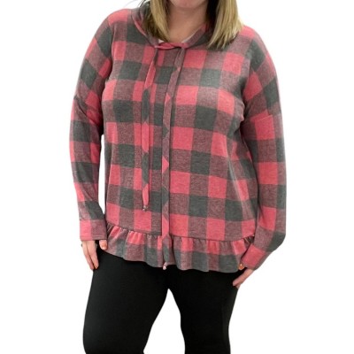 Women's Plaid Long Sleeve Hooded Top - honeyme