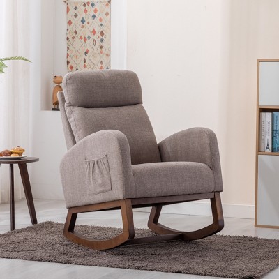 NicBex Teddy Fabric Rocking Glider Chair High Back Recliner with Wood Legs & Side Pocket, Nursery, Living Room, Bedroom Armchair
