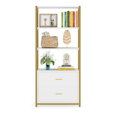 White and Gold 4-Tier Baker's Rack with Drawers