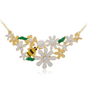 Alilang Gold Tone Multicolor Enamel Floral Statement Necklace with Pearl and Crystal Accents - 1 of 3