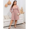 BLUEMING Plus Size Women Dress Faux Wrap V Neck Dress with Ruffle Cuff Bishop Sleeve Fall Midi Dress - 4 of 4