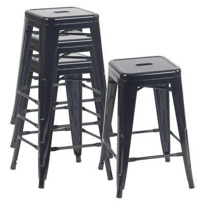 YOUNIKE Set of 4 Metal Bar Stools Backless Stackable Indoor-Outdoor Use Industrial Counter Height Bar Chairs