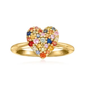 Ross-Simons 0.60 ct. t.w. Multicolored Sapphire Heart Ring in 18kt Gold Over Sterling Size 7 - 1 of 4