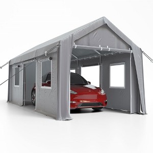 Whizmax Heavy Duty Steel Outdoor Carport,Storage Boat Shed Canopy Garage Car Shelter With 4 Window Sidewalls And 4 Doors - 1 of 4