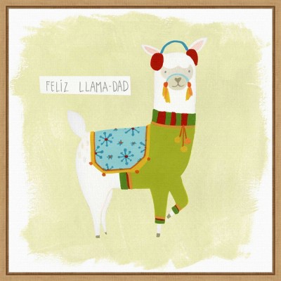 16" x 16" Fa la la la Llama III by June Erica Vess Framed Canvas Wall Art - Amanti Art