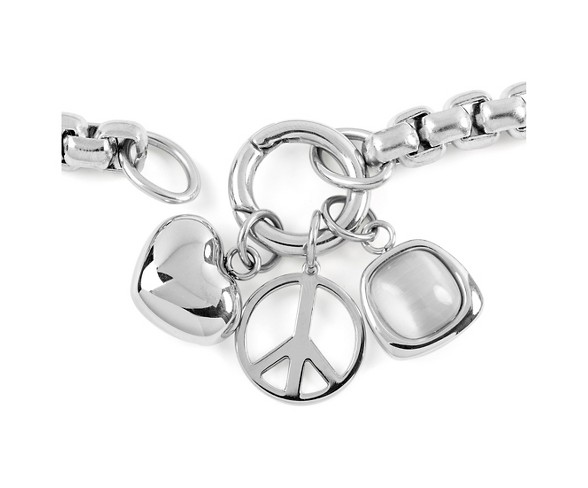 ELYA Stainless Steel Box Chain Heart and Peace Symbol Charmed Necklace