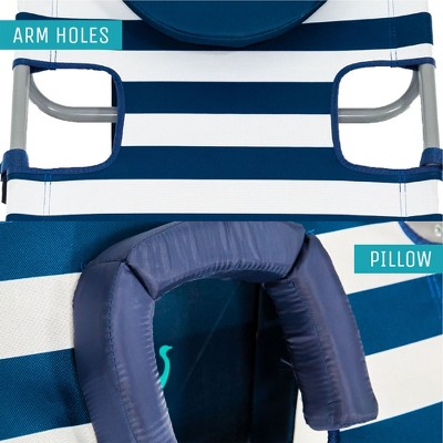 Blue Stripe Aluminum Reclining Camping Chair with Armrests