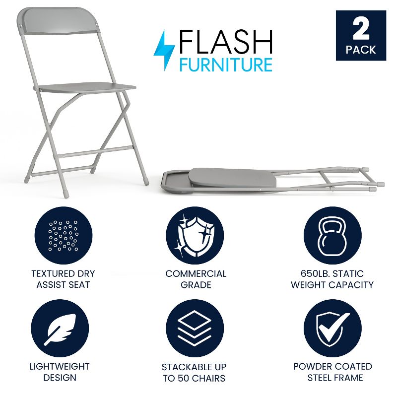 Flash Furniture Hercules Series Plastic Folding Chair - 2 Pack 650LB Weight Capacity, 2 of 17